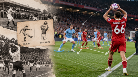 The evolution of football's throw-in rule, from historic kick-ins and early two-handed throws to modern tactical throw-ins during professional football matches.